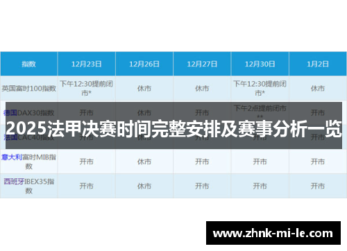 2025法甲决赛时间完整安排及赛事分析一览